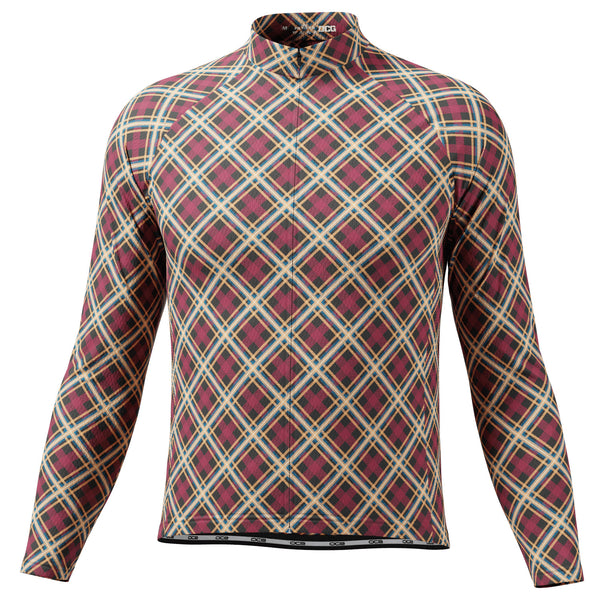 Men's Red Plaid Checkered Long Sleeve Cycling Jersey