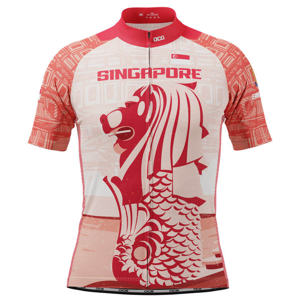 Men's Singapore Merlion Lion National Flag Short Sleeve Cycling Jersey