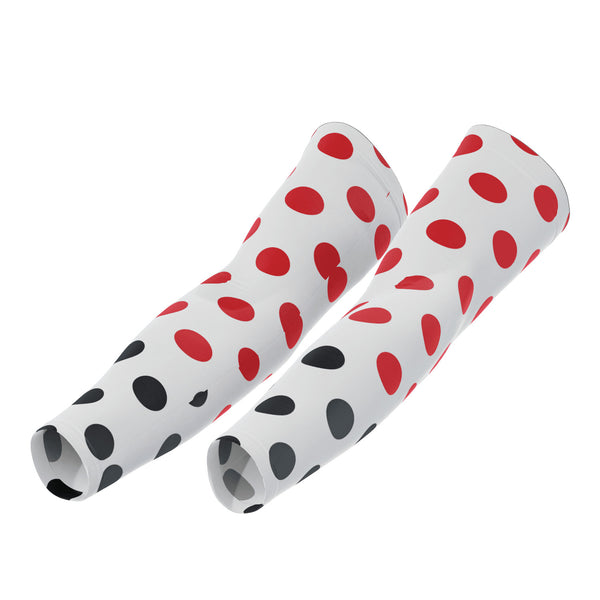 Men's Red Polka Dots on White Quick Dry Cycling Arm-Warmers