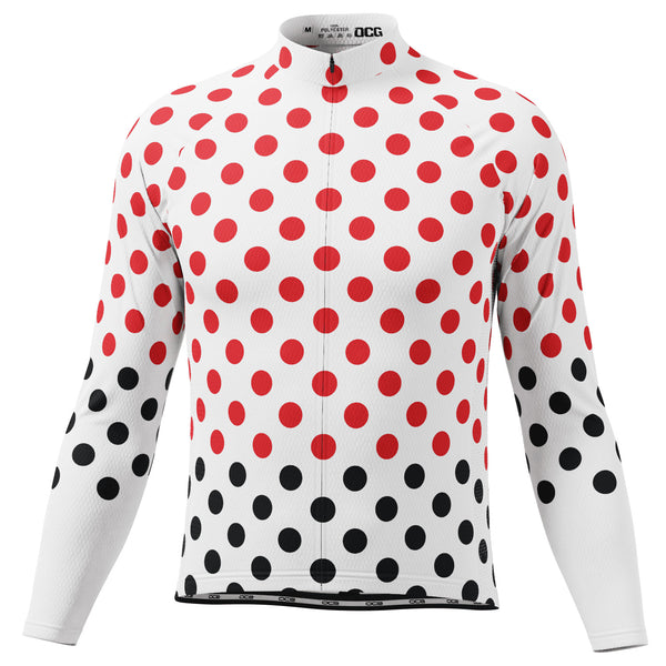 Men's Red Polka Dots on White Long Sleeve Cycling Jersey