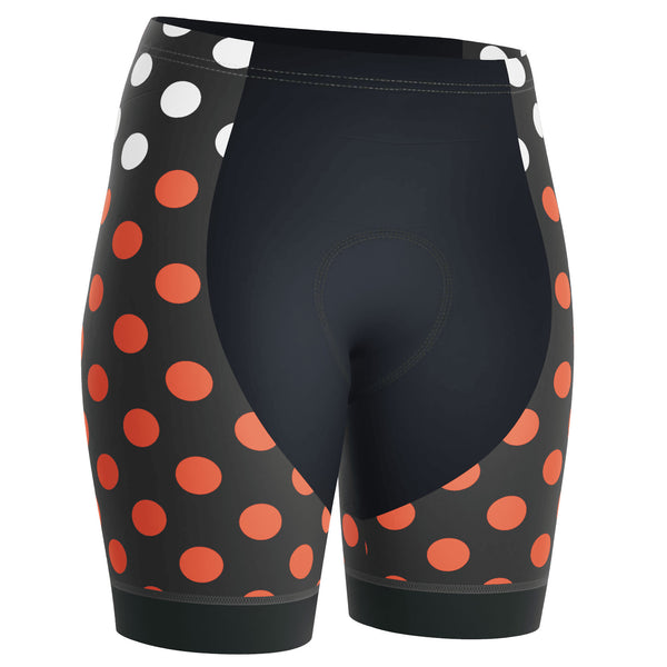 Women's Red Polka Dots on White Gel Padded Cycling Shorts