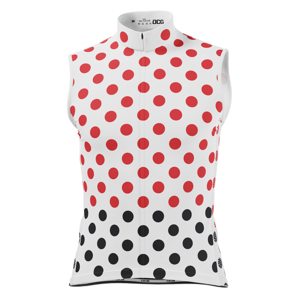 Men's Red Polka Dots on White Sleeveless Tech Cycling Jersey