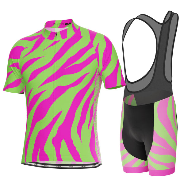 Men's Green & Pink Tiger Print 2 Piece Cycling Kit