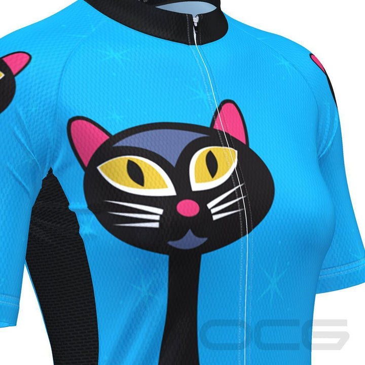 Women's Night Cat Blue Cycling Jersey By Online Cycling Gear