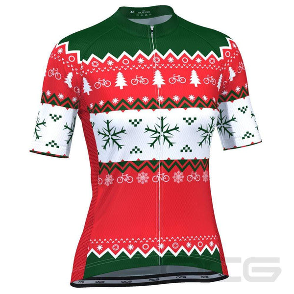 Women's Ugly Christmas Sweater Short Sleeve Cycling Jersey