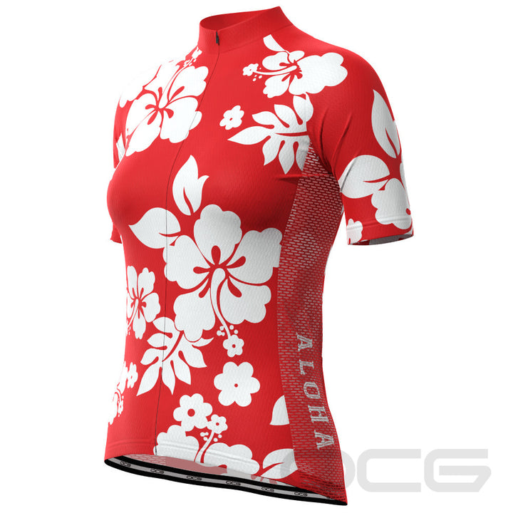 Women's Hawaiian Aloha Floral Short Sleeve Cycling Jersey