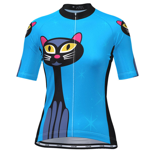 Women's Night Cat Blue Short Sleeve Cycling Jersey